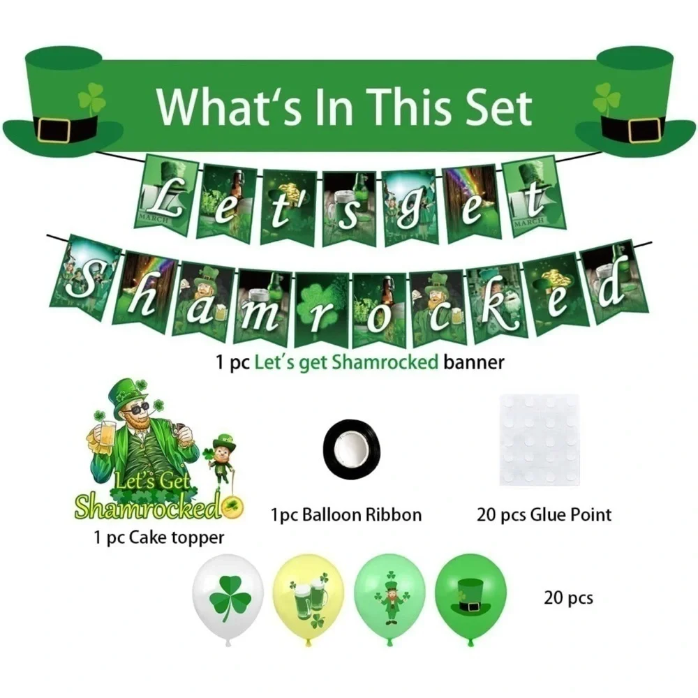 St Patricks Day Decorations Kit Includes Banner, Cake Topper and 20PCS Balloons